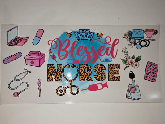 Blessed Nurse Leopard Print Tumbler Wrap | Medical Icons | Pink, Blue, Leopard