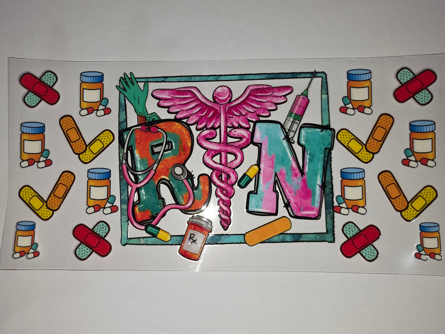 RN Caduceus Tumbler Wrap - Pink, Teal, Orange - Nurse Gift