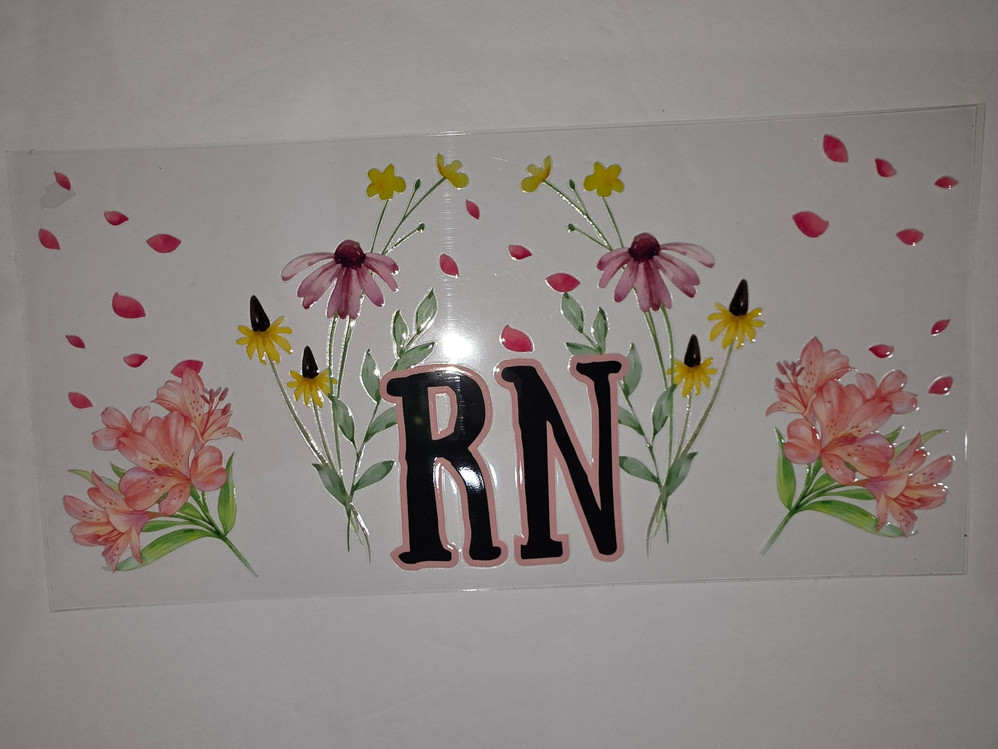 RN Floral Tumbler Wrap - Pink & Yellow Flowers, Nurse Gift