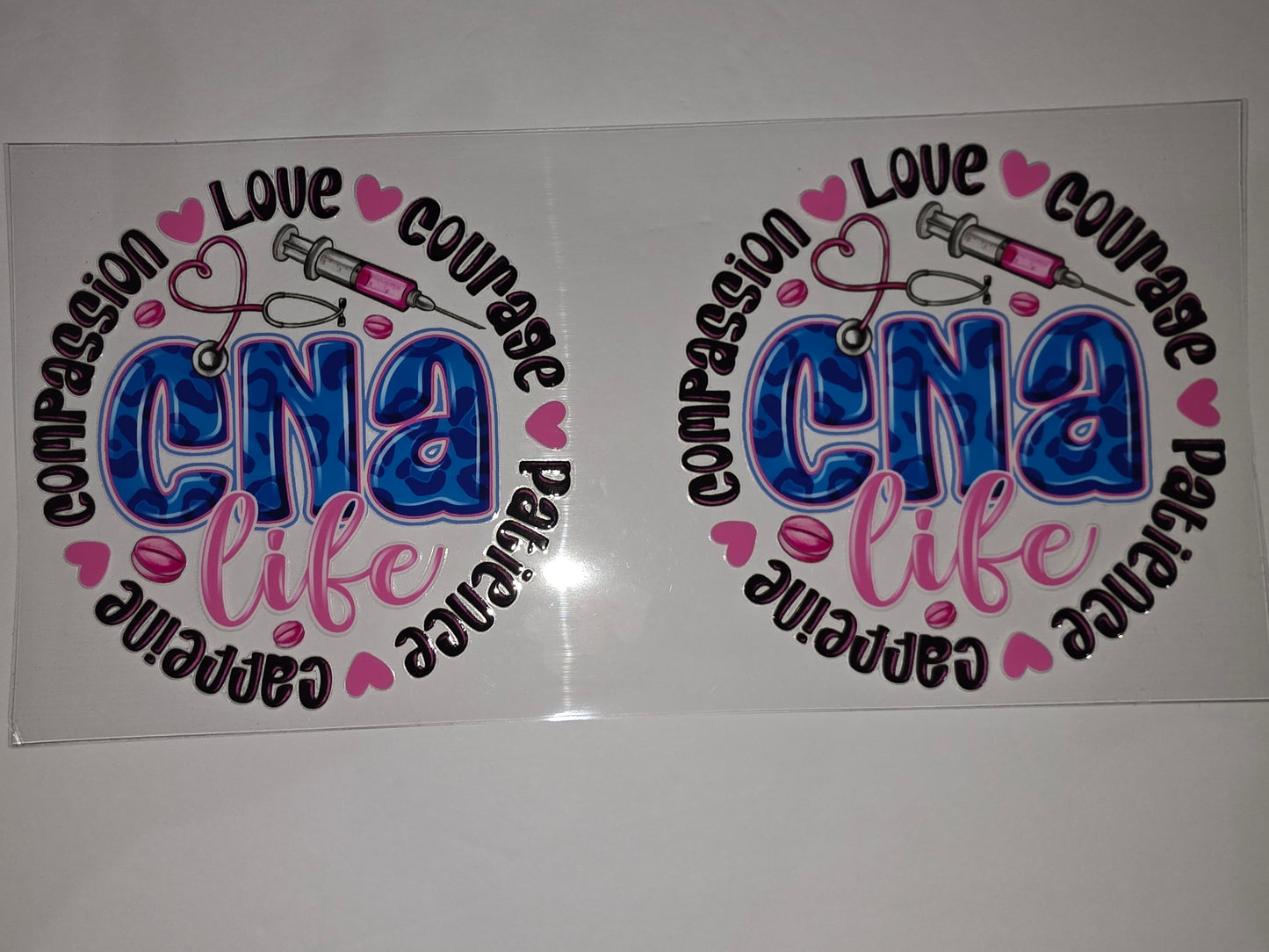 CNA Life Tumbler Wrap - Pink Leopard, Blue, Hearts & Syringe Design