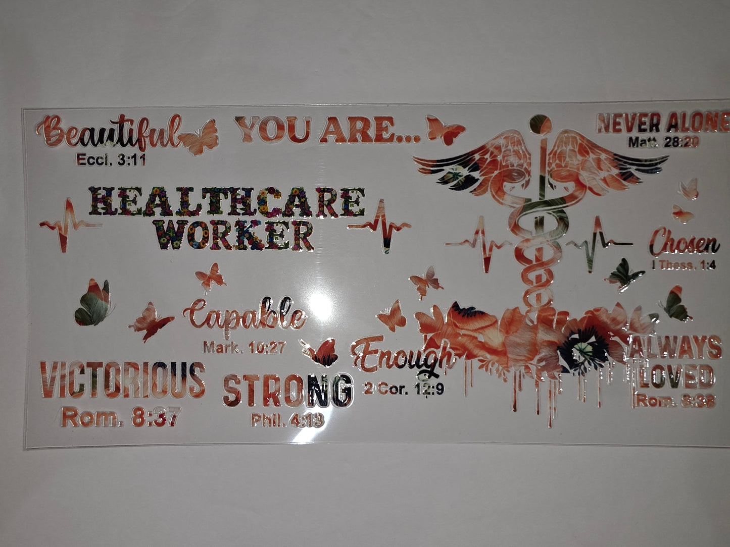 Healthcare Worker Tumbler Wrap - Floral Caduceus, Butterflies, Inspirational Quotes