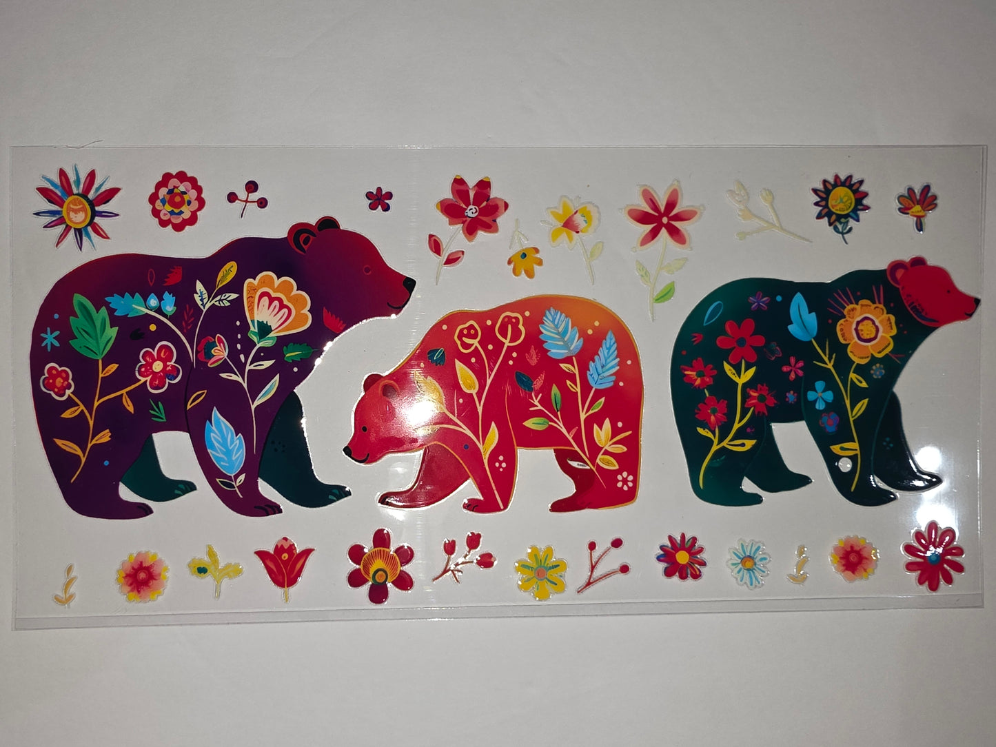 Folk Art Floral Bear Tumbler Wrap - Vibrant Colors & Nature Inspired Design