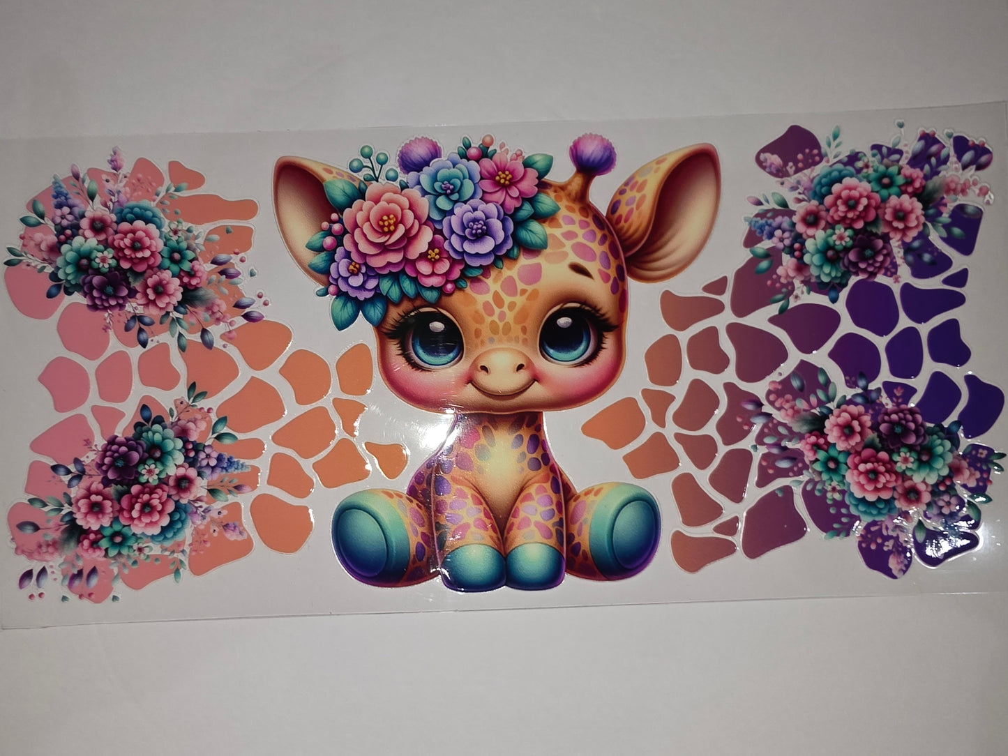 Cute Giraffe Floral Tumbler Wrap | Baby Animal Sublimation Design | Pink, Purple, Teal