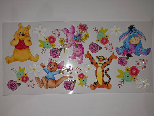 Winnie the Pooh & Friends Floral Tumbler Wrap | Cute Cartoon Characters & Flowers