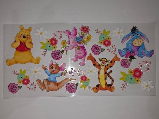 Winnie the Pooh & Friends Floral Tumbler Wrap - Cute Cartoon Characters & Flowers