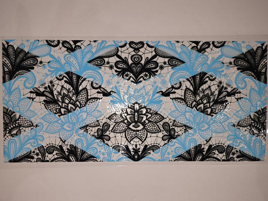 Black & Blue Lace Floral Tumbler Wrap - Elegant Floral Design for Cups