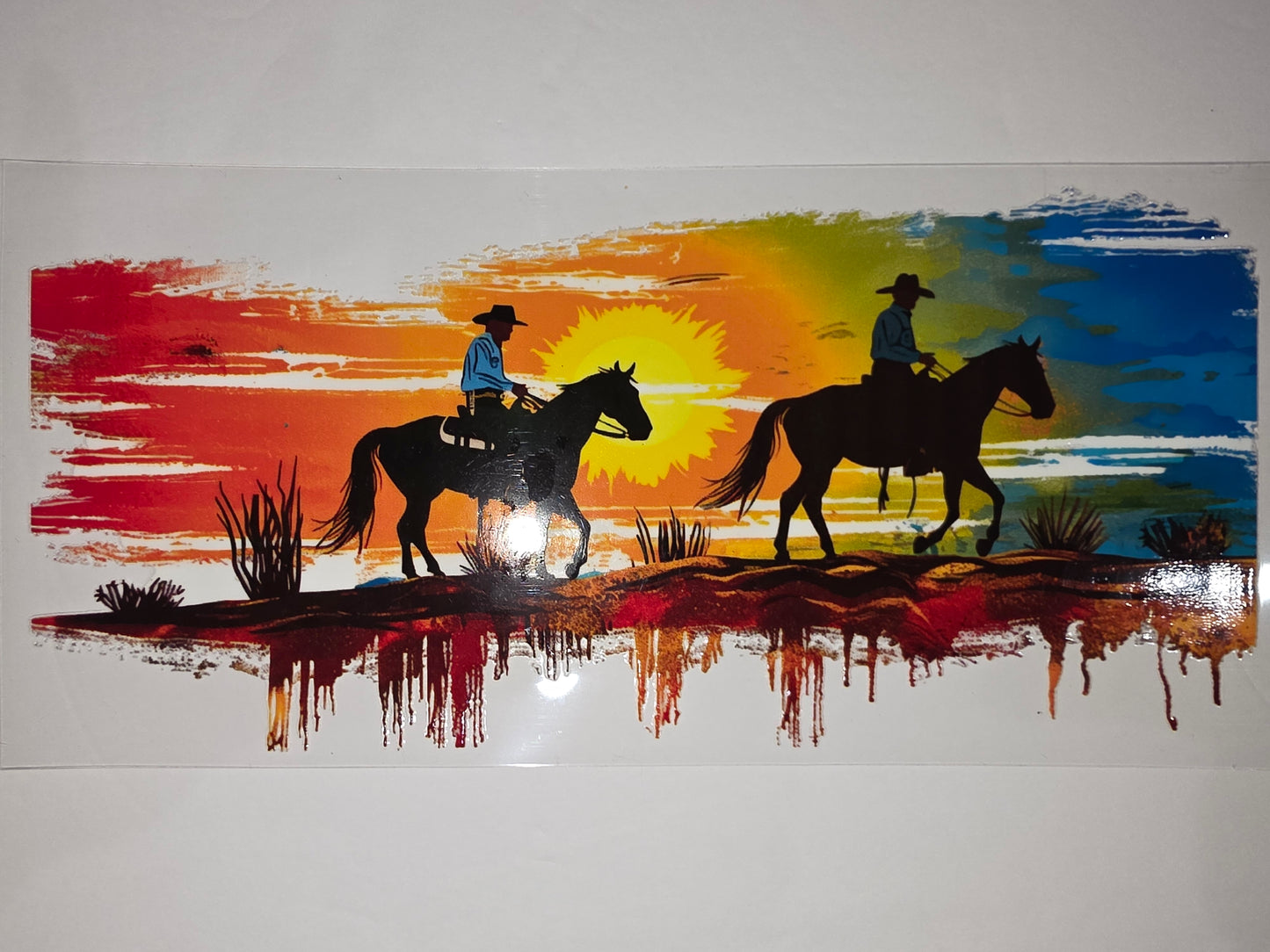 Cowboy Sunset Horse Riding Tumbler Wrap - Western Desert Silhouette Design