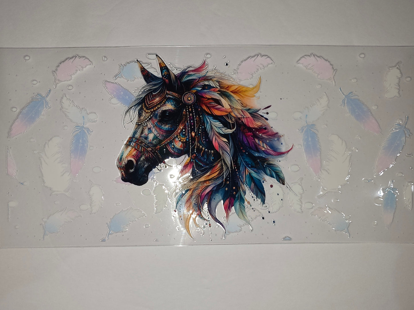 Boho Feather Horse Tumbler Wrap - Vibrant Rainbow Colors & Dreamcatcher Style