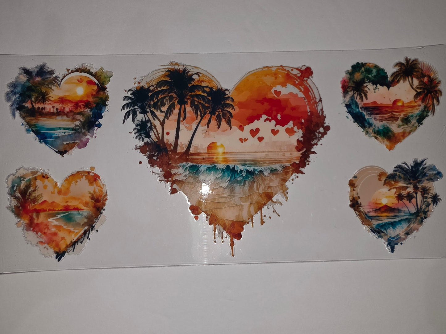 Tropical Sunset Heart Tumbler Wraps - Beach Palm Tree & Ocean Designs