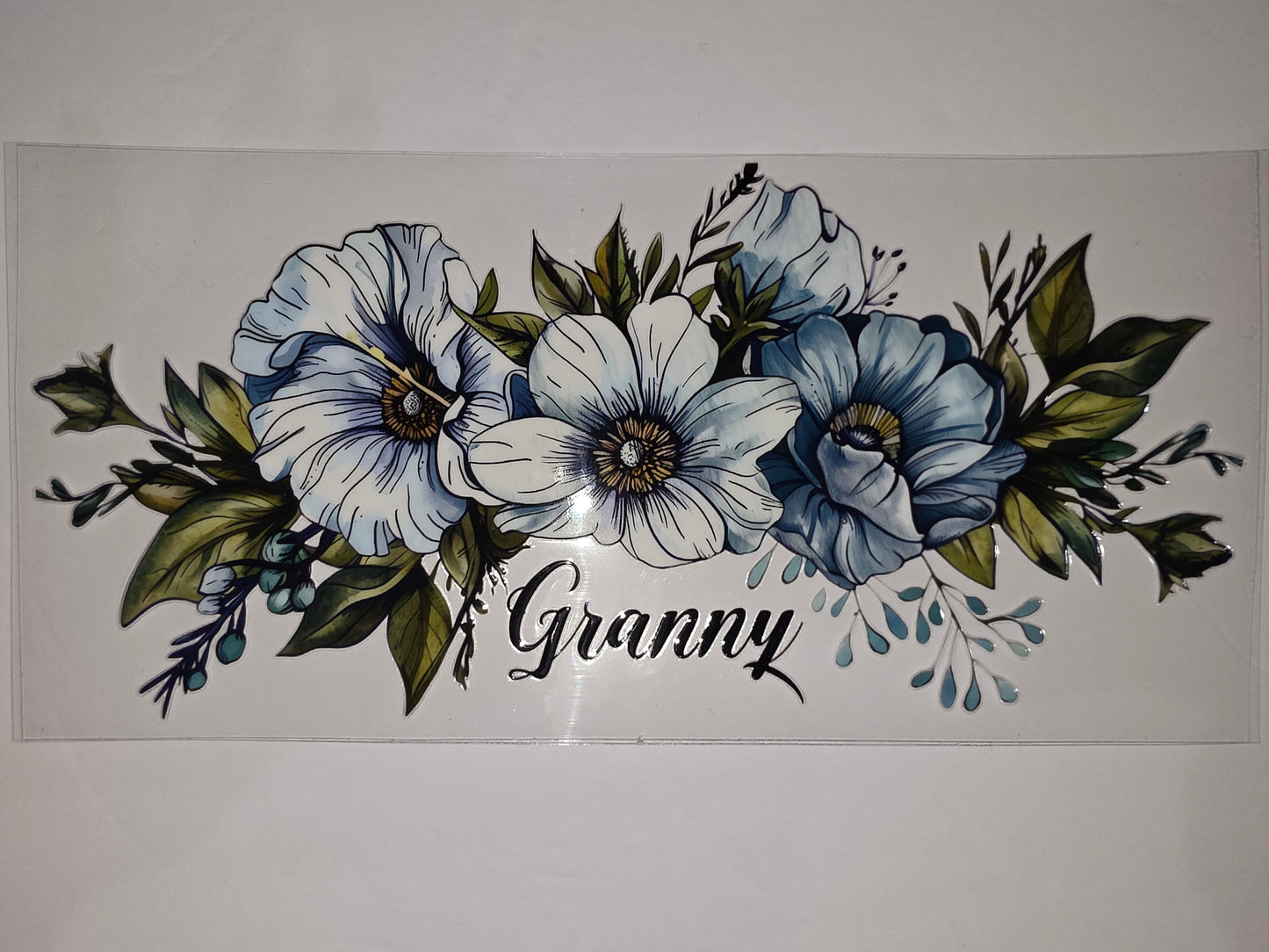 Blue Floral "Granny" Tumbler Wrap - Watercolor Flower Design for Cups