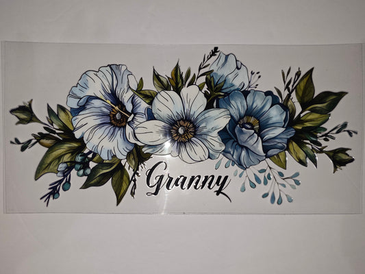 Blue Floral "Granny" Tumbler Wrap - Watercolor Flower Design for Cups