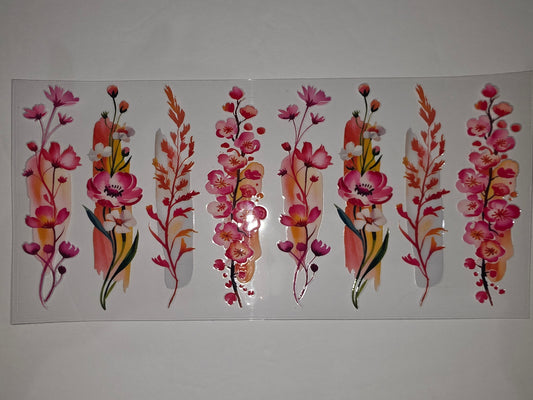 Vibrant Floral Tumbler Wrap - Pink, Orange & Yellow Watercolor Flower Design