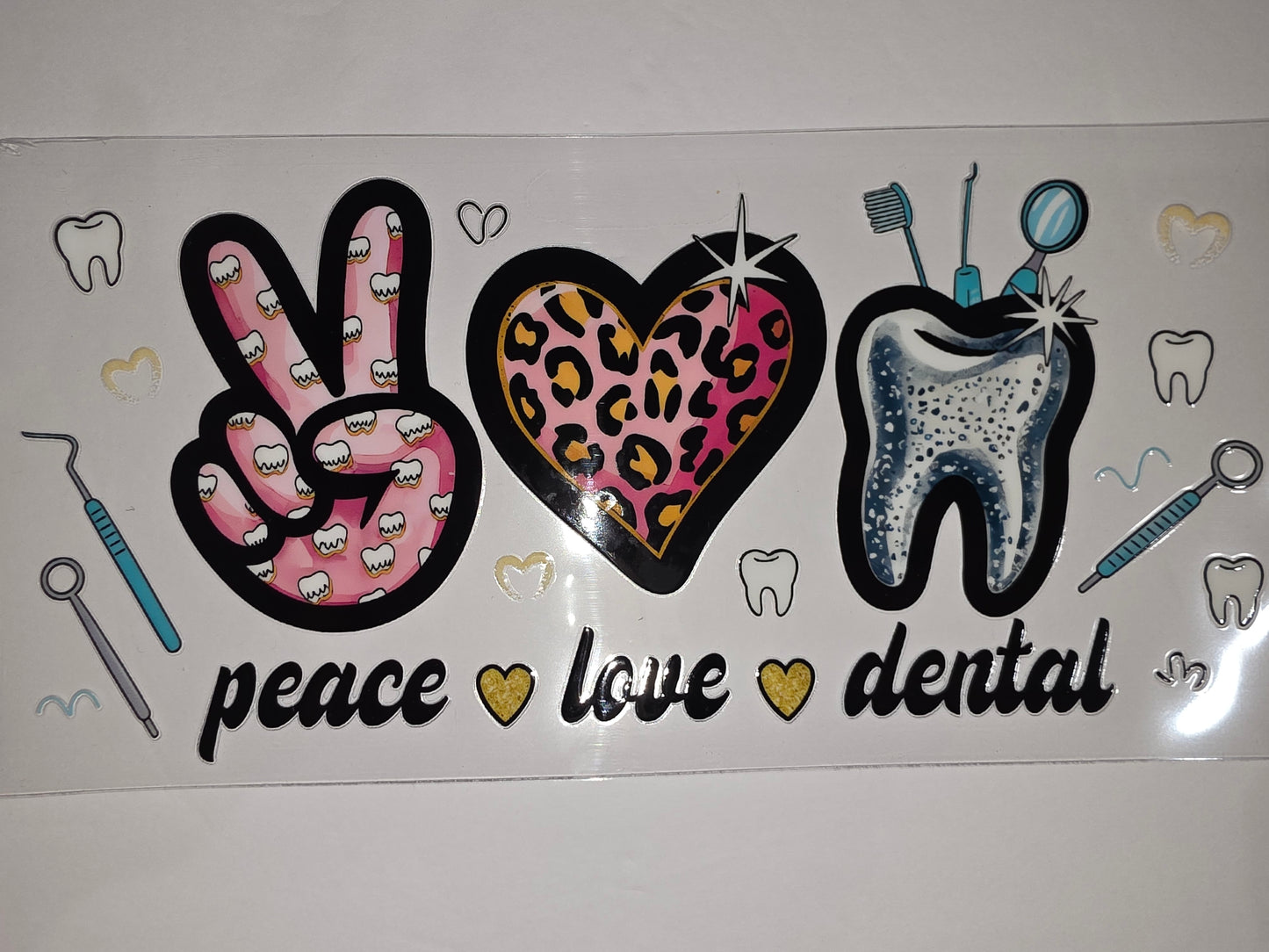 Dental Peace Love Leopard Tooth Tumbler Wrap - Pink, Blue, White