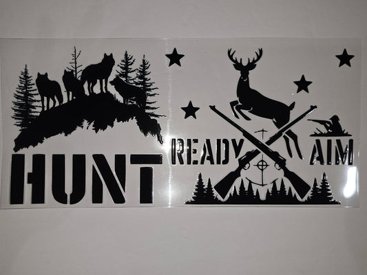 Black Wolf & Deer Hunting Scene Tumbler Wrap | Ready Aim Design | Outdoor Adventure