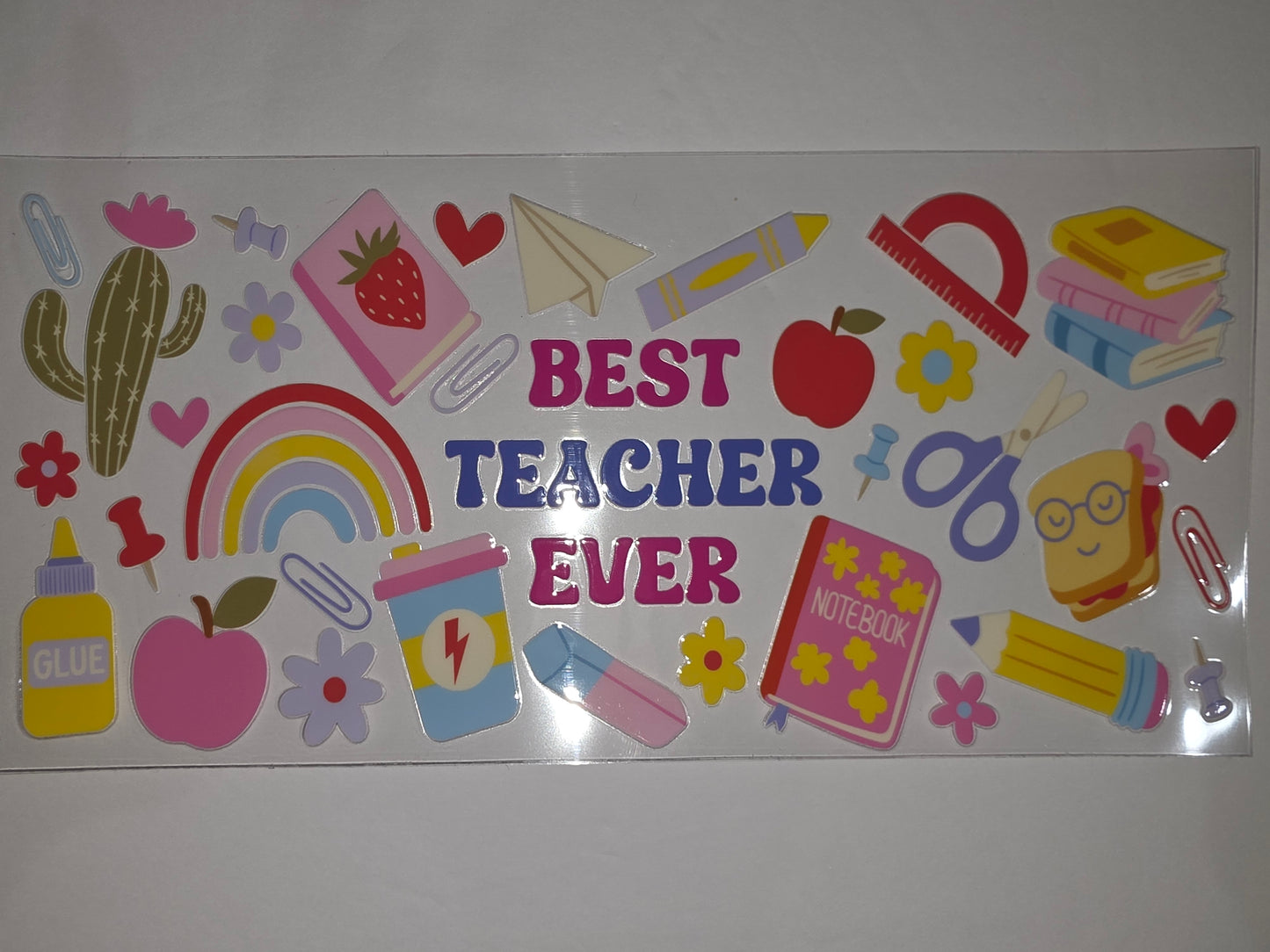 Best Teacher Ever Tumbler Wrap - Cute School Supplies & Rainbow Design