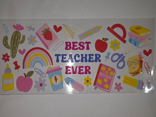 Best Teacher Ever Tumbler Wrap - Cute School Supplies & Rainbow Design