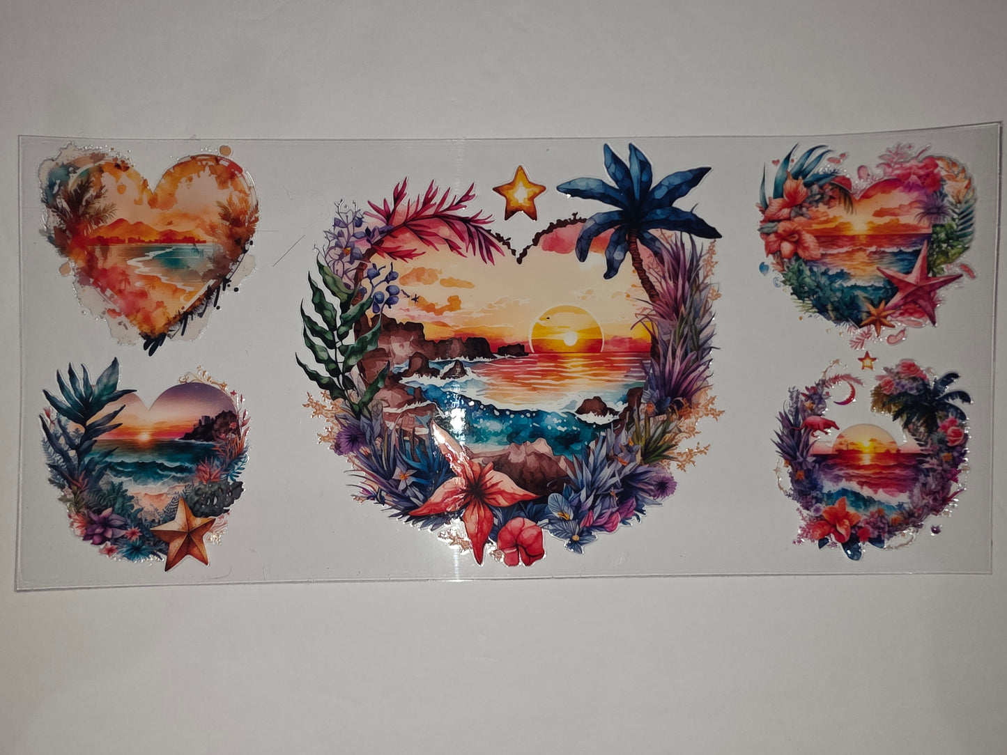 Tropical Sunset Heart Tumbler Wraps - Vibrant Floral & Beach Scene Designs