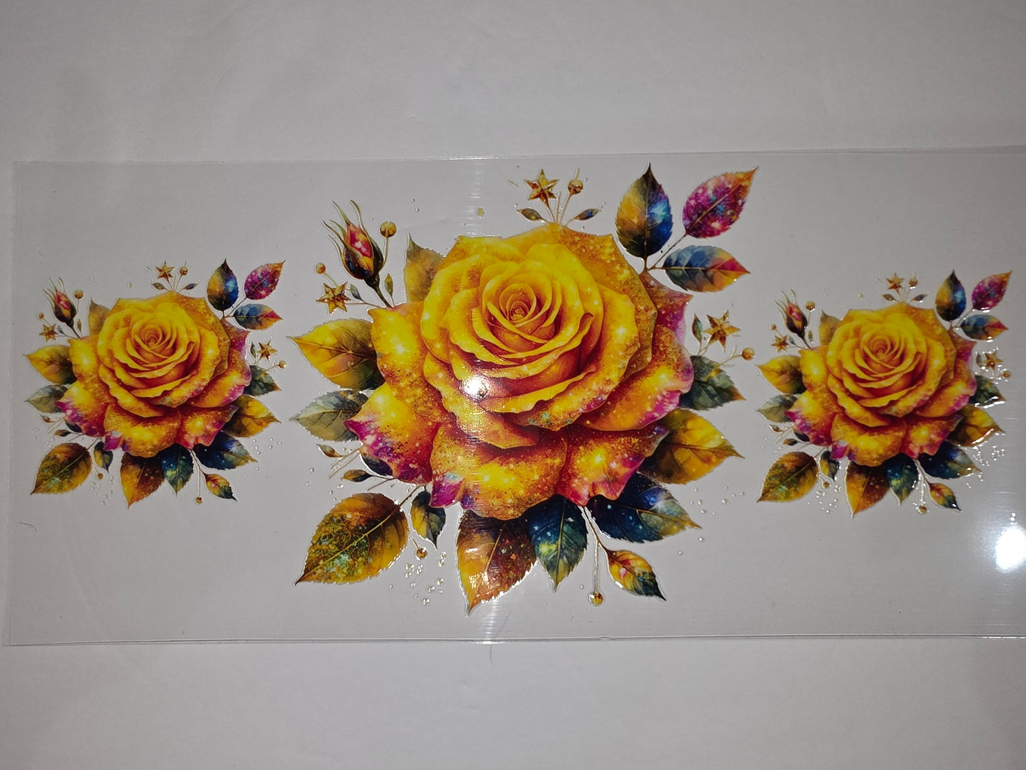 Golden Yellow Rose Tumbler Wrap | Vibrant Floral Design | Glitter Accents | Sublimation Cup Art
