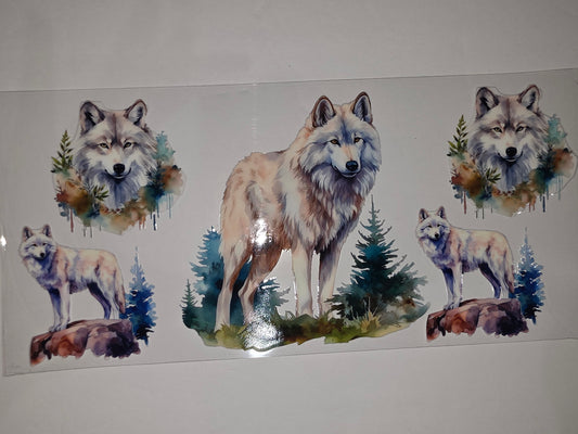 Watercolor Wolf Tumbler Wrap - Majestic Forest Animals Design