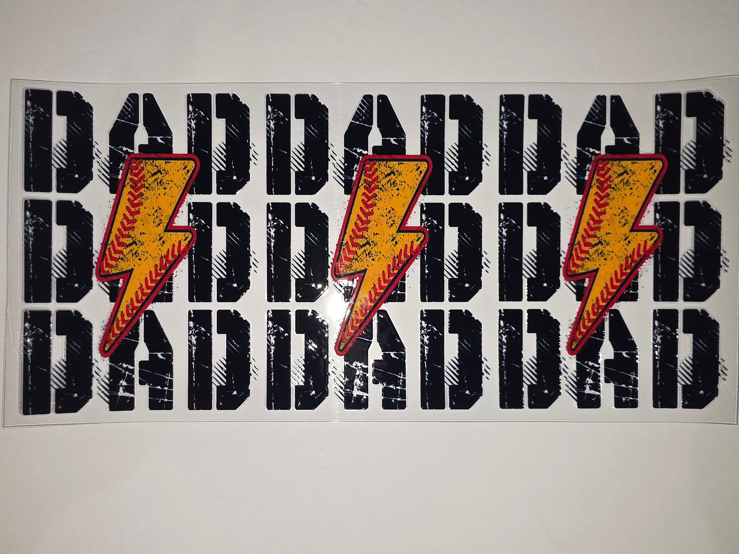 Distressed "DAD" Baseball Lightning Bolt Tumbler Wrap | Black, Yellow, Red
