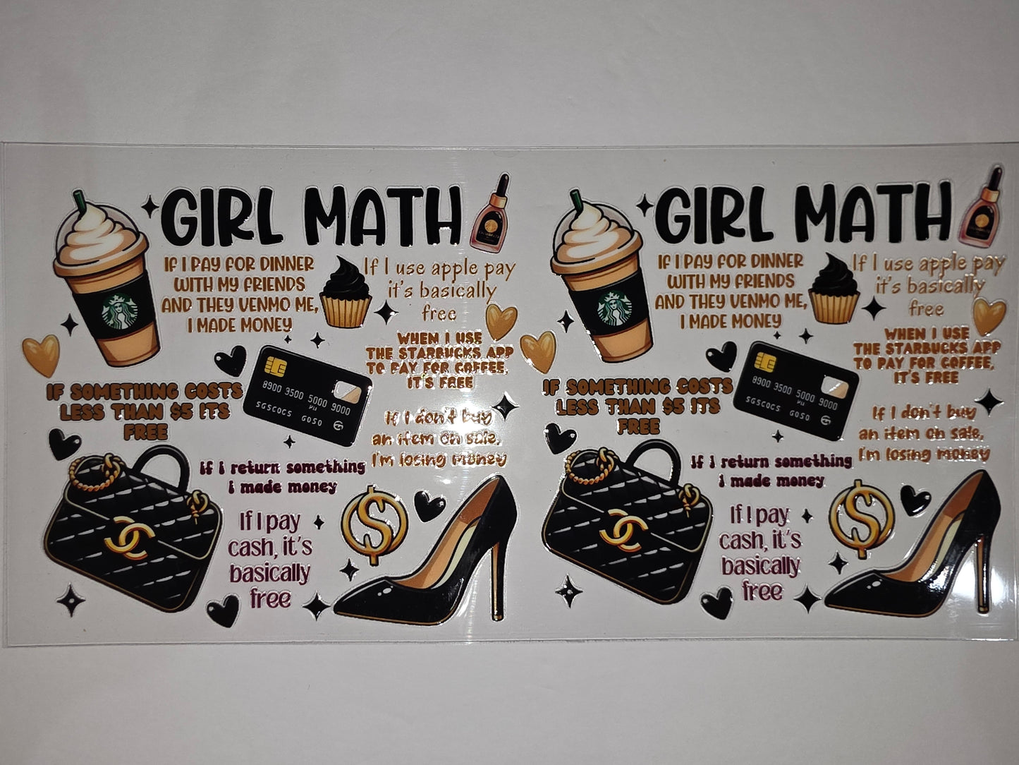 Girl Math Tumbler Wrap | Coffee, Purse, Heels & Credit Card Design | Fun & Sassy Drinkware