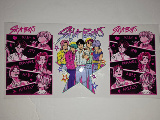 Anime Boy Band Tumbler Wrap - "Saja Boys" K-Pop Inspired Design - Pink & Purple Aesthetic