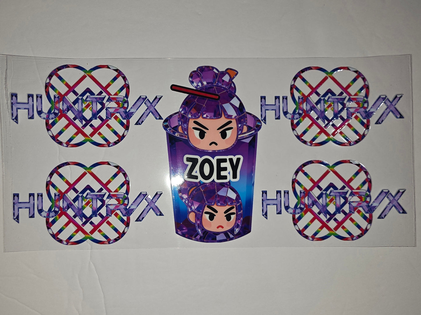 Kawaii Anime Girl "ZOEY" Tumbler Wrap - Diamond & Rainbow Heart Design
