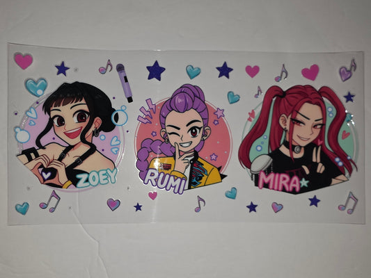 Anime Girl Tumbler Wrap - Zoey, Rumi, Mira - Pink, Purple, Teal Hearts & Stars