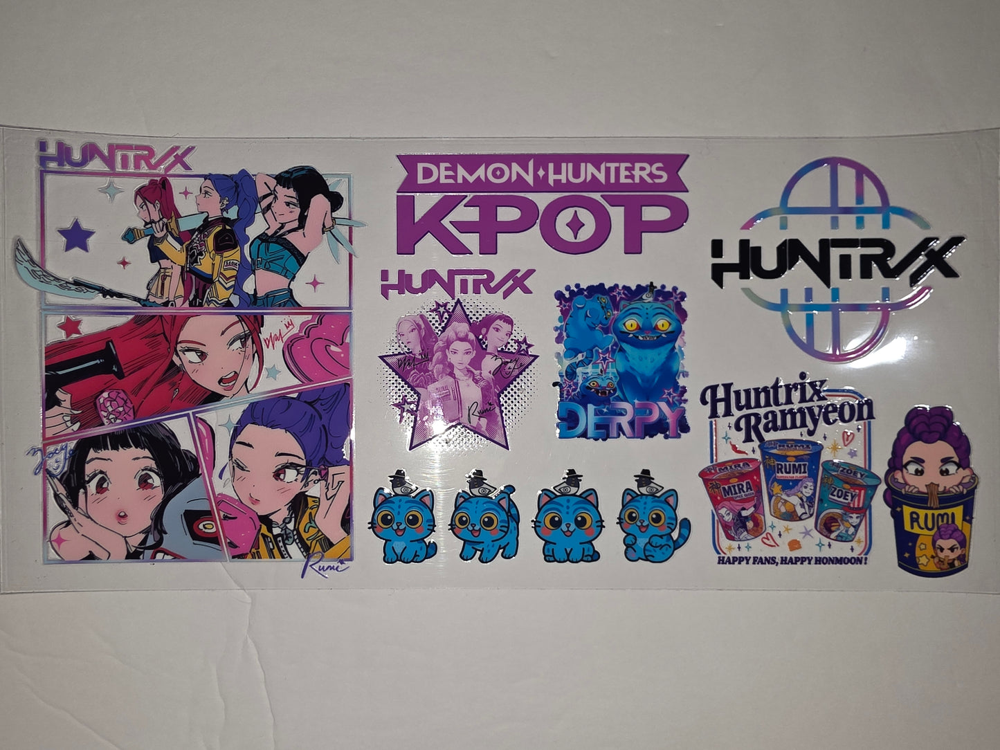 K-Pop Demon Hunters Anime Tumbler Wrap | Purple, Blue & Pink Anime Girls & Cats