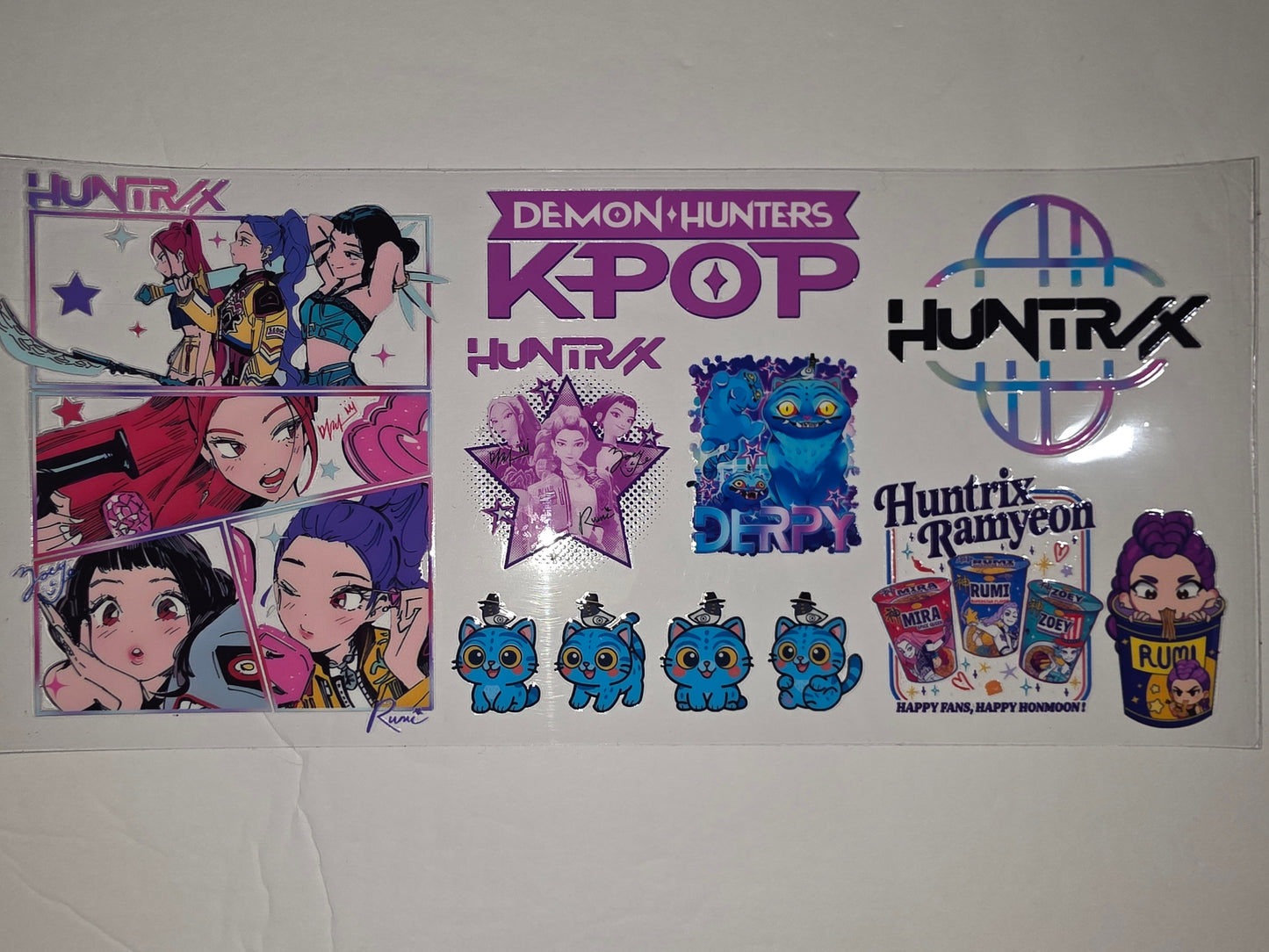 K-Pop Anime Tumbler Wrap - Demon Hunters, Purple & Blue Aesthetic, Cute Characters