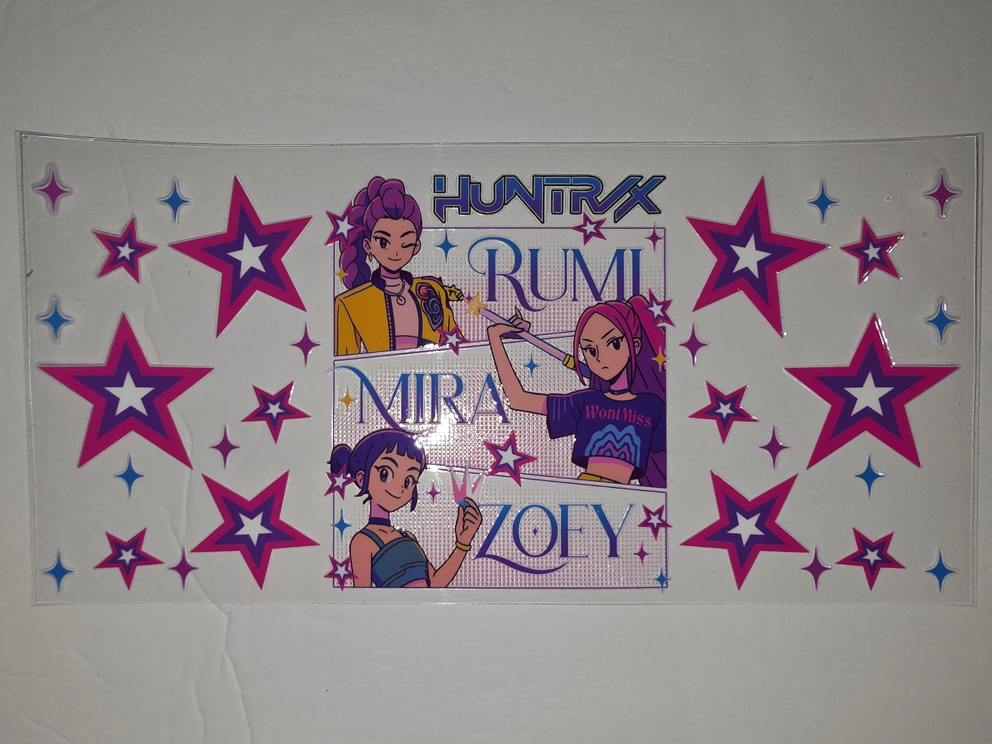 K-Pop Inspired Tumbler Wrap - Rumi, Mira, Zoey Anime Girls with Pink & Purple Stars
