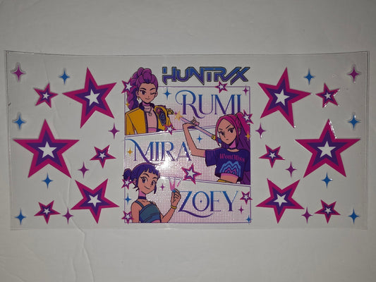 Anime Girl Tumbler Wrap - Rumi, Mira, Zoey - Pink, Purple, Blue Stars - Sublimation Design