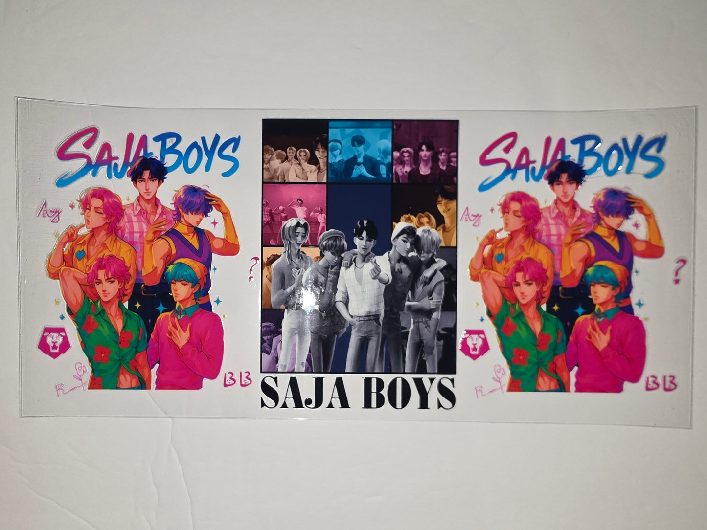 K-Pop "Saja Boys" Anime Style Tumbler Wrap - Vibrant Pink, Blue & Green
