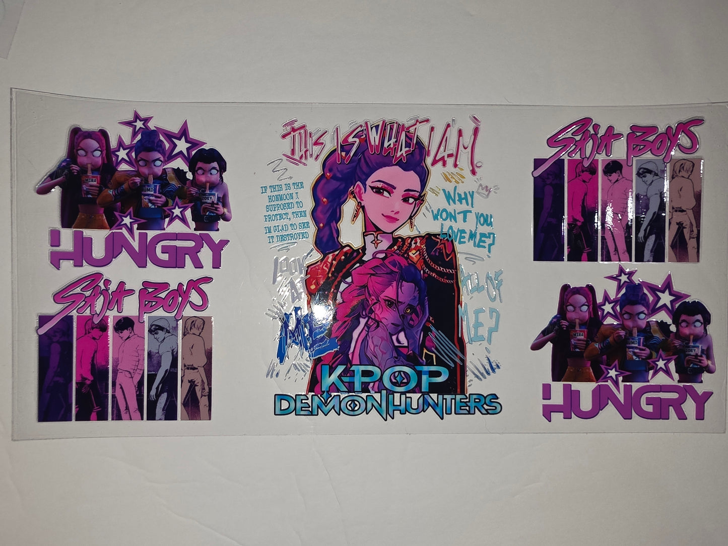 K-Pop Demon Hunters Tumbler Wrap - Pink, Purple, Blue Anime Style Drinkware Design