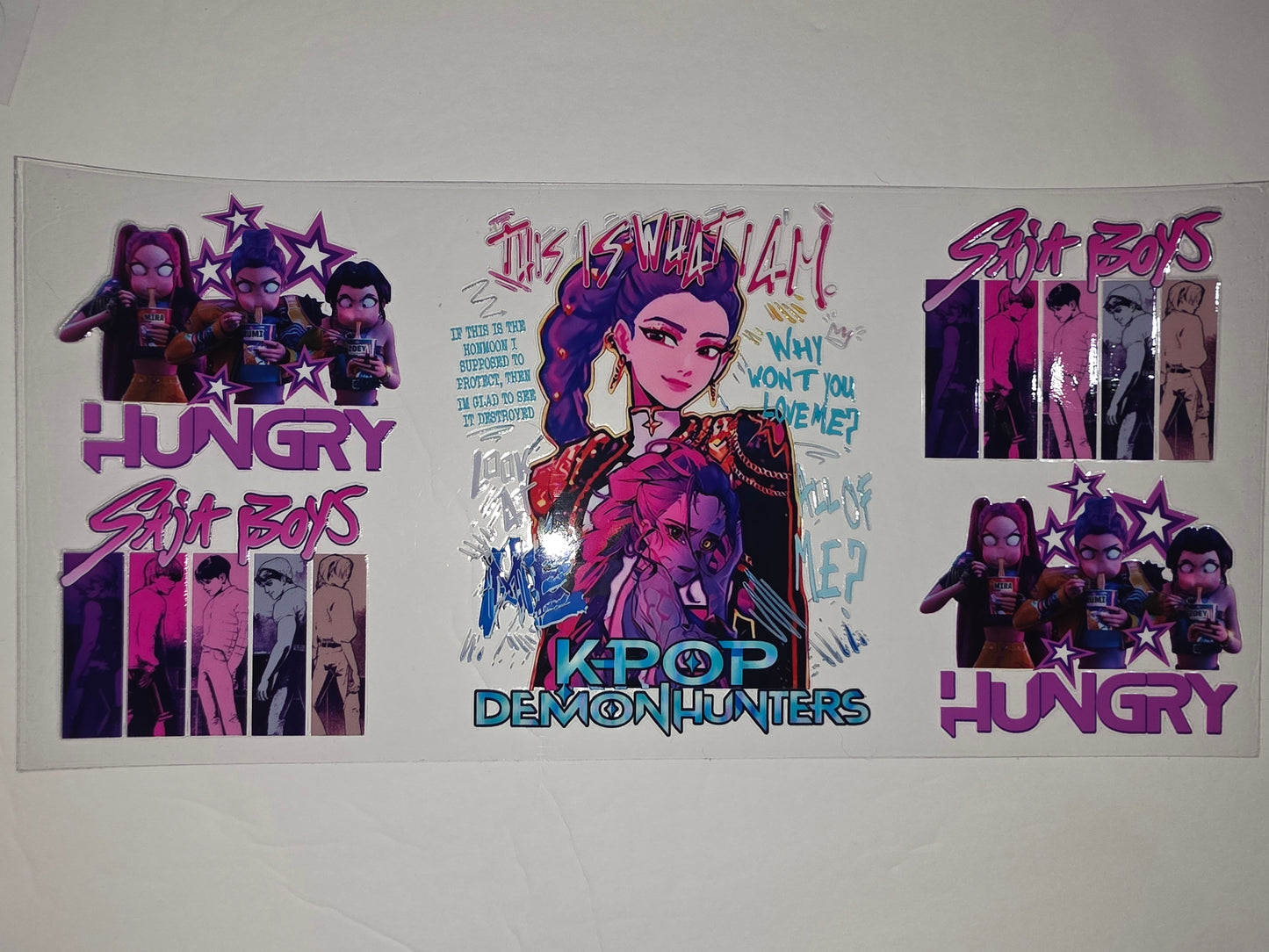 K-Pop Demon Hunters Tumbler Wrap - Purple & Pink Anime Style Drinkware Design