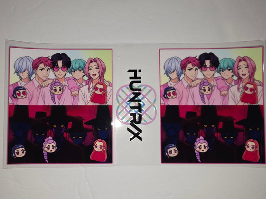 Anime Character Tumbler Wrap - Pink & Purple Chibi Style with Dark Silhouettes