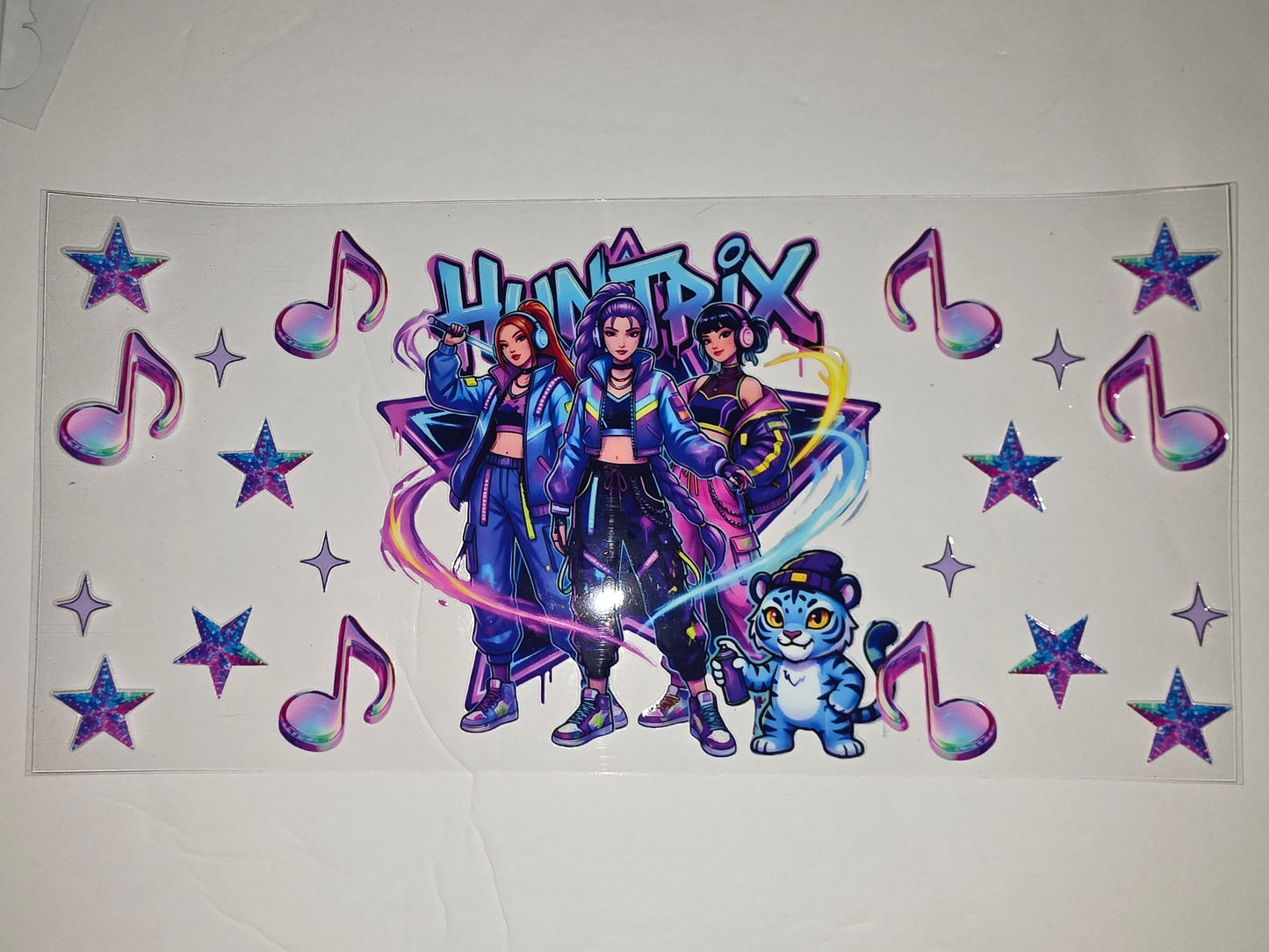 HUNTRIX K-Pop Girl Group Tumbler Wrap | Neon Stars & Music Notes | Blue & Purple Aesthetic