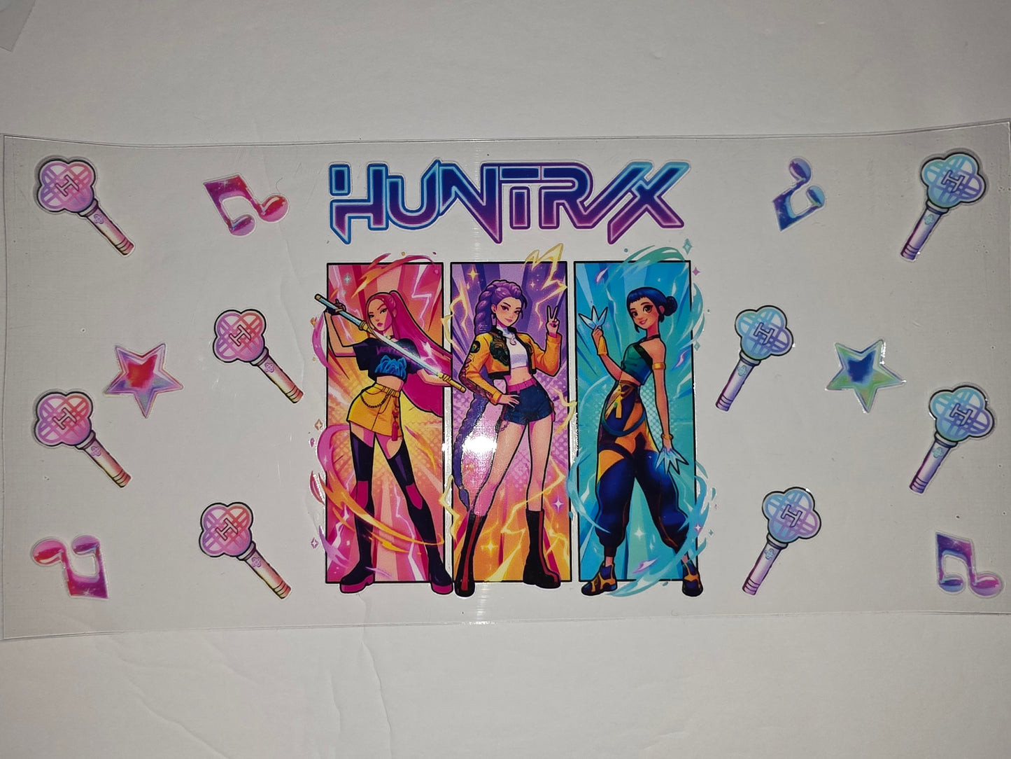 K-Pop Girl Group Tumbler Wrap - "HUNTRAX" Anime Style with Music Notes & Stars