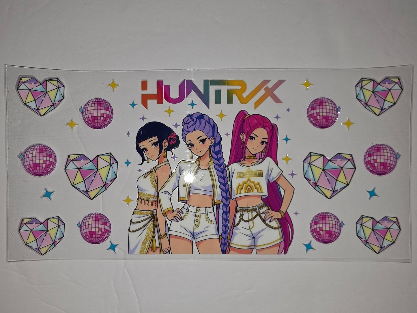 K-Pop Girl Group Tumbler Wrap - Disco Hearts & Stars - Pink, Purple, Yellow