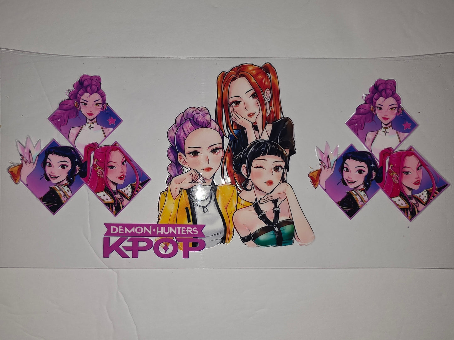 K-Pop Demon Hunters Anime Girl Tumbler Wrap | Purple, Pink, Orange & Yellow Anime Art
