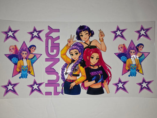 Anime Girl Gang Tumbler Wrap - Purple Stars & Blue Cat Design
