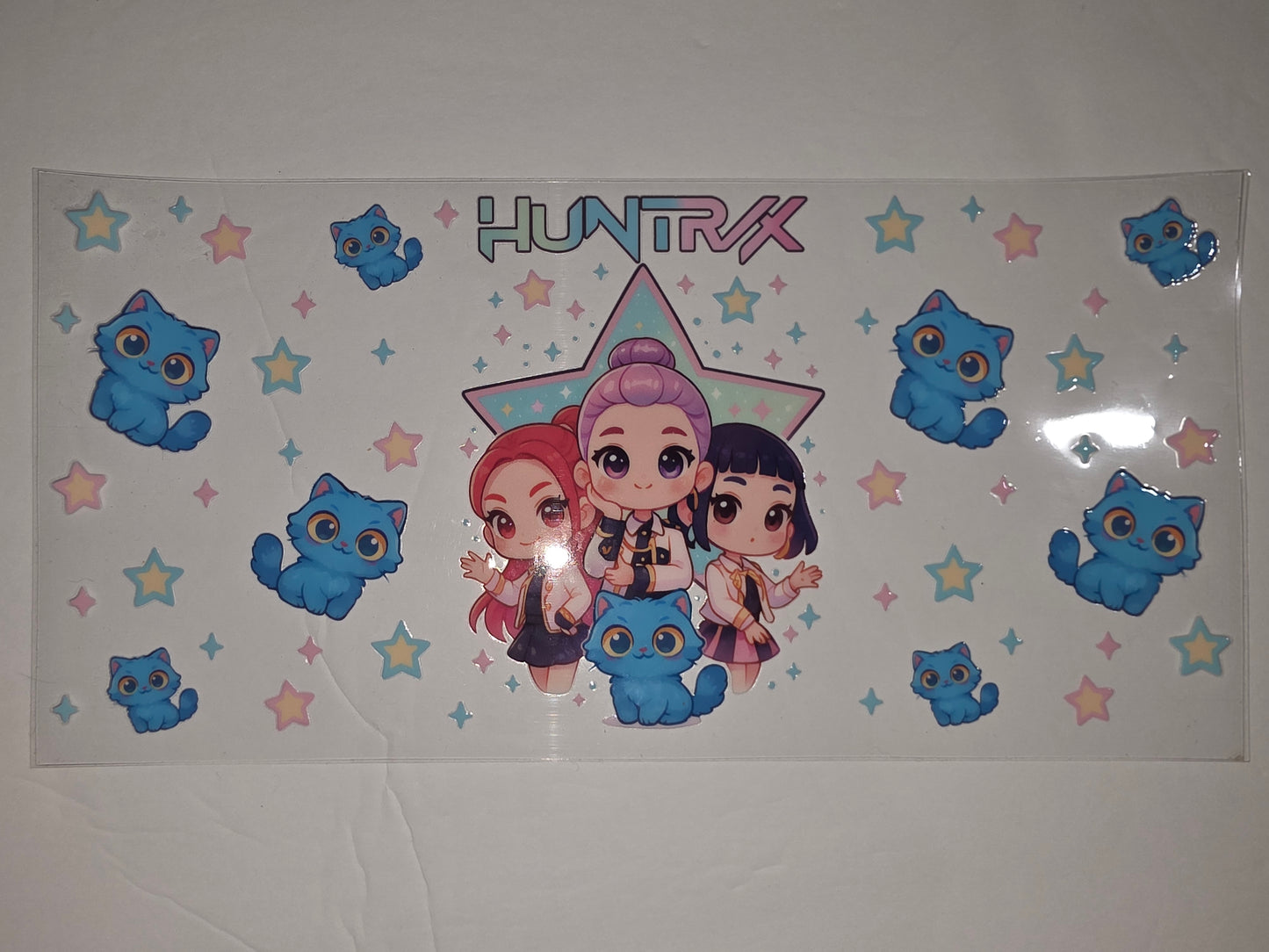 Cute Chibi Girls & Blue Cats Tumbler Wrap | Kawaii Stars & Pastel Colors