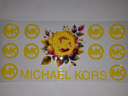 Yellow MK Logo & Floral Tumbler Wrap | Michael Kors Inspired Drinkware Decal