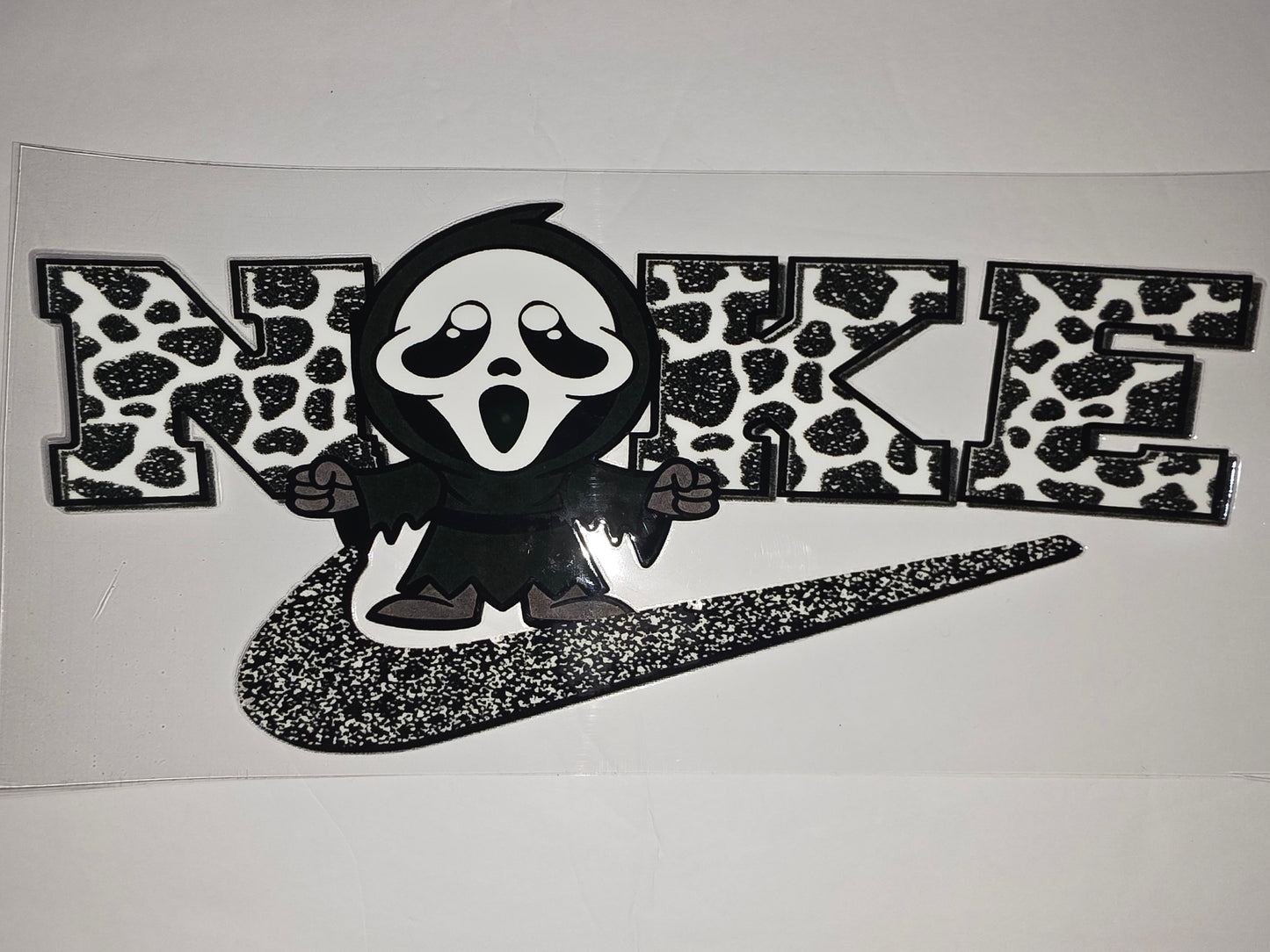 Spooky Ghost & Cow Print "NIKE" Tumbler Wrap | Horror & Farmhouse Style Drinkware