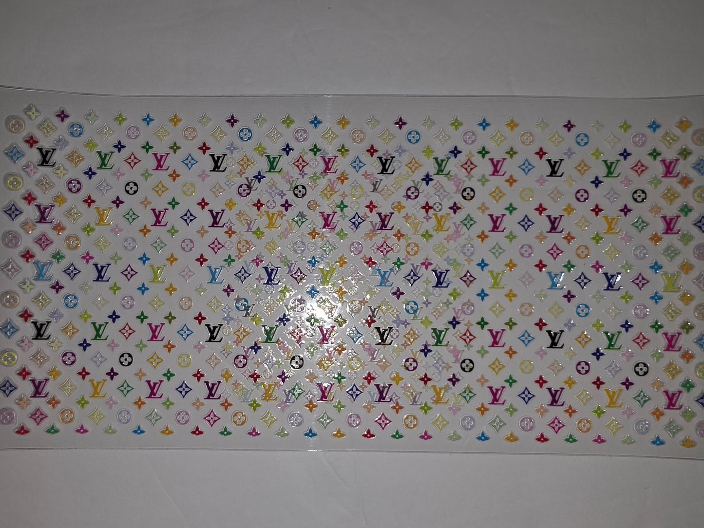 Rainbow Monogram Flower & LV Logo Tumbler Wrap | Vibrant Designer Pattern Cup Decal