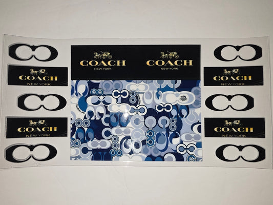 Coach Logo & Pattern Tumbler Wraps - Blue & White Monogram Design