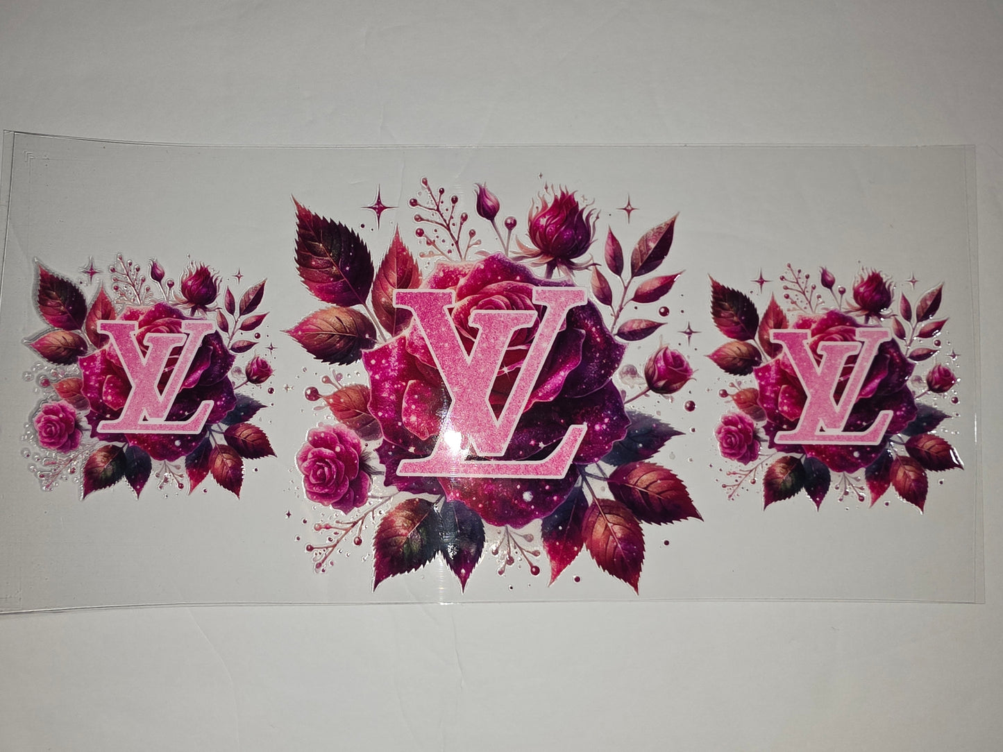 Pink Glitter LV Monogram Rose Floral Tumbler Wrap - Luxury Flower Design