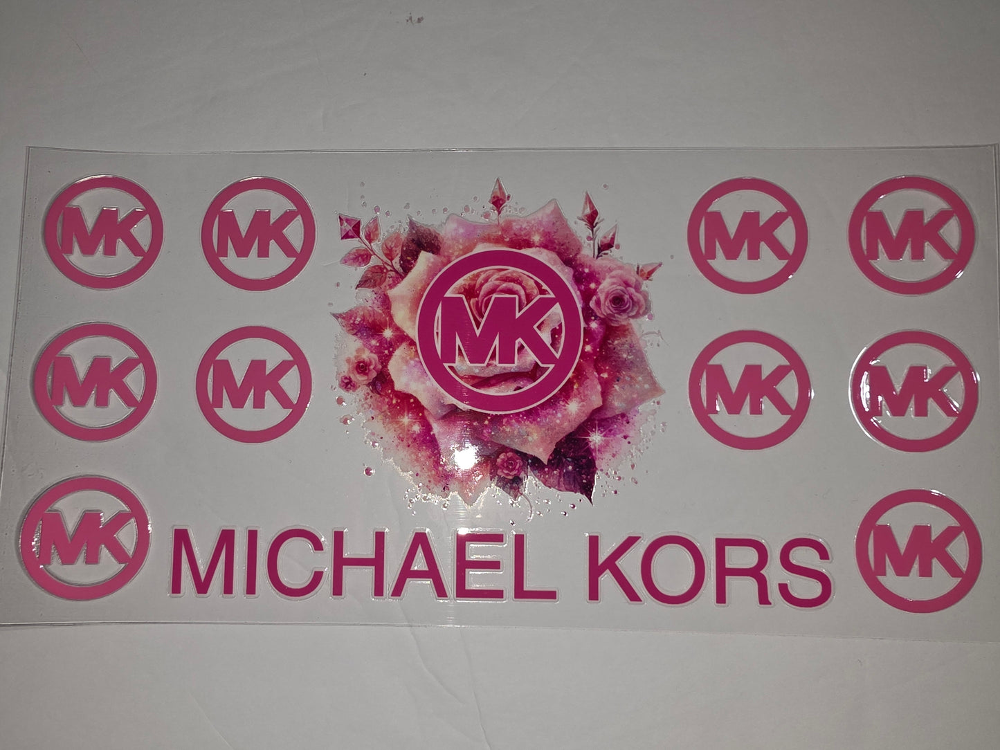 Pink MK Logo Tumbler Wrap | Michael Kors Inspired Floral Design | Sublimation Cup Decal