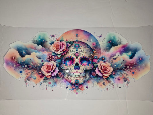 Whimsical Sugar Skull Tumbler Wrap | Floral & Galaxy Design | Pink, Blue, Purple