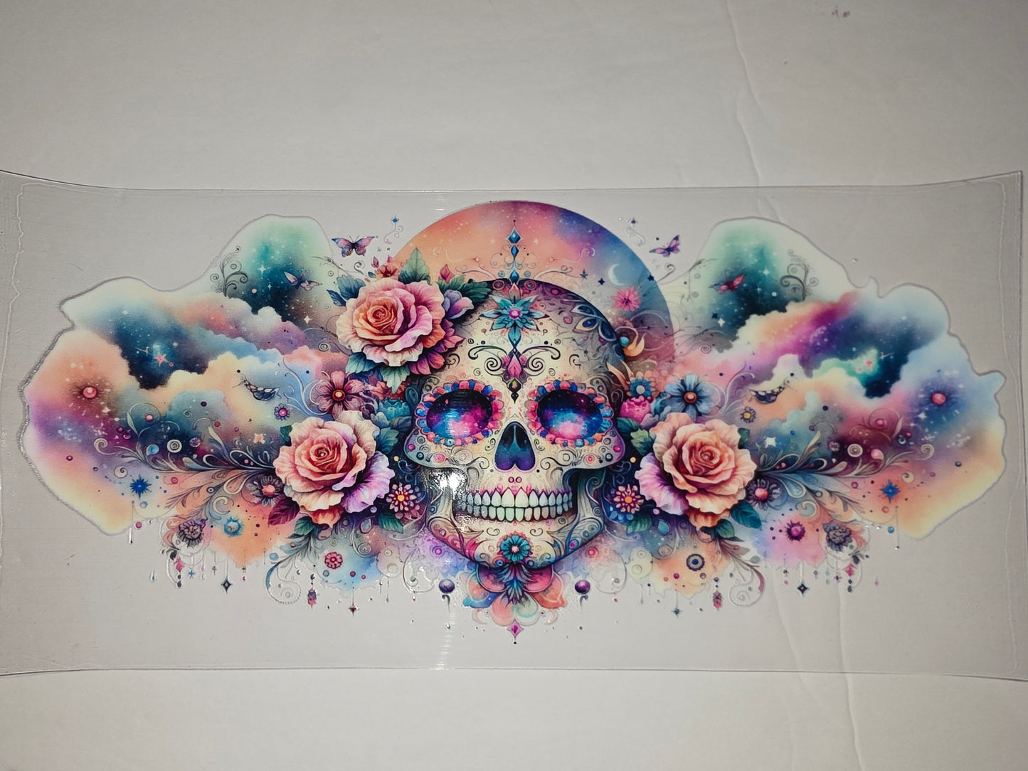Whimsical Floral Skull Tumbler Wrap - Day of the Dead Inspired, Vibrant Colors